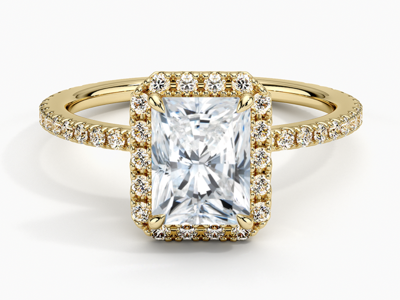 Excellent 1.95 ctw Radiant Cut Natural Diamond Ring | Halo Setting in solid gold
